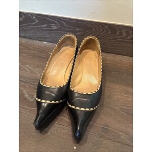 CHANEL Pumps Black Leather pointed toe Women's Shoes Size US 7.5 Authentic